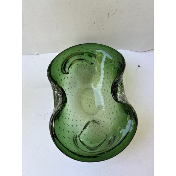 Murano Bullicante Art Glass Emerald Green Bubbles Mid Century Bowl Ashtray - Picture 8 of 8